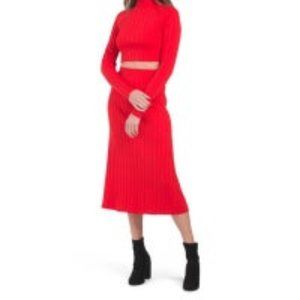 House of Harlow 1960 x Revolve NWT Women's Red Ribbed Bodycon Midi Skirt